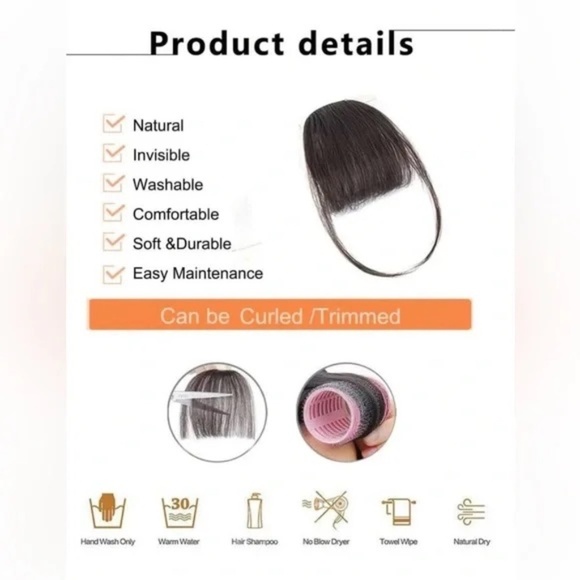 Natural Light Brown 100% Human hair Clip-In Bangs - Picture 2 of 8